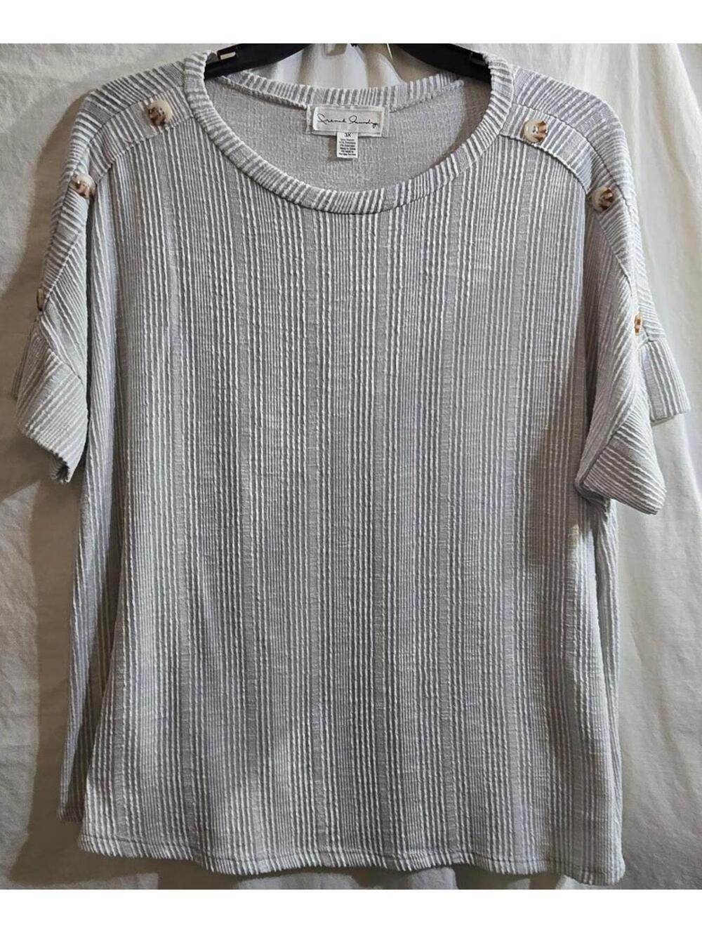 French Laundry Bluish-Gray Textured Knit Top Plus Size 3X